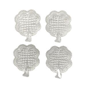 1970s Set of 4 Crystal Shamrock Four-Leaf Clover Trinket Shallow Small Bowls 4”